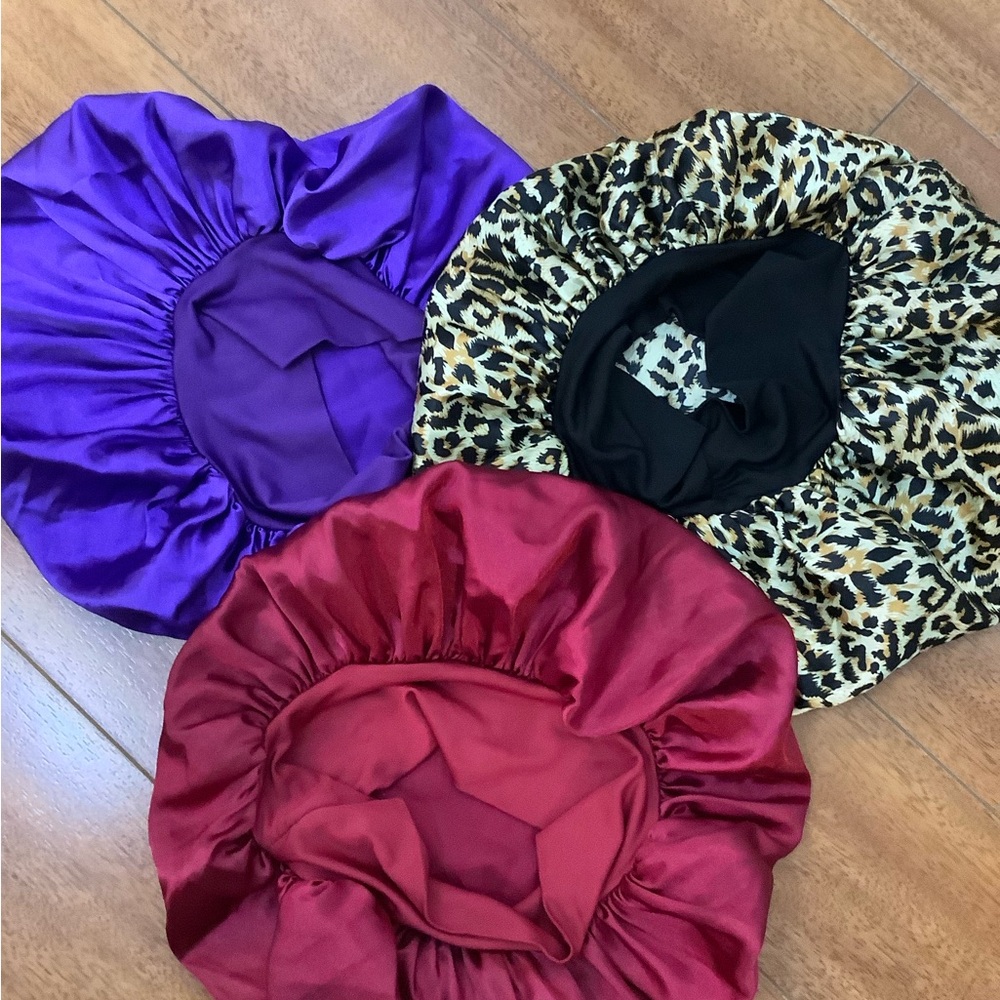 Satin and Leopard Print Hair Bonnets